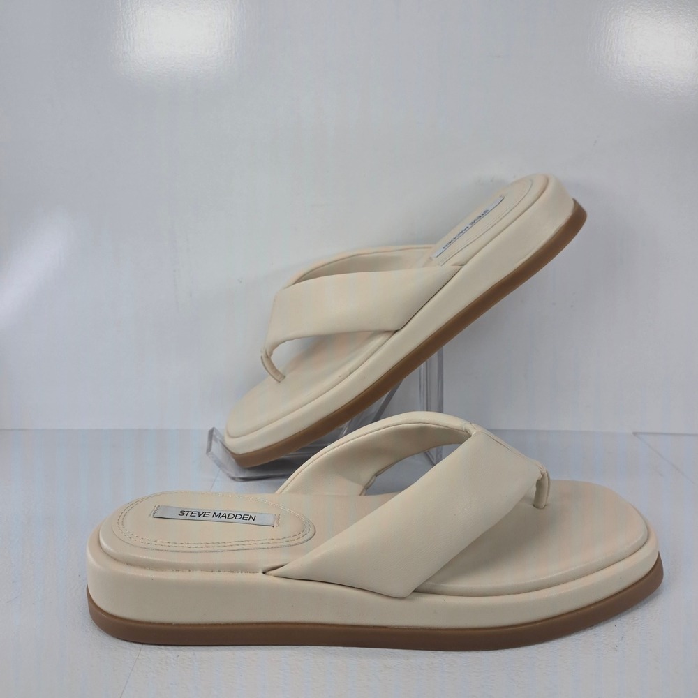 Steve Madden Bella Bone Platform Thong Sandals Womens 8.5 Cream Flatform Shoes